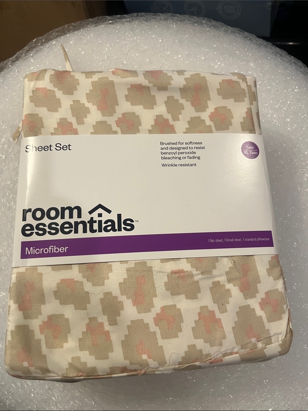 Room Essentials Beige and Pink Abstract Microfiber Sheet Set